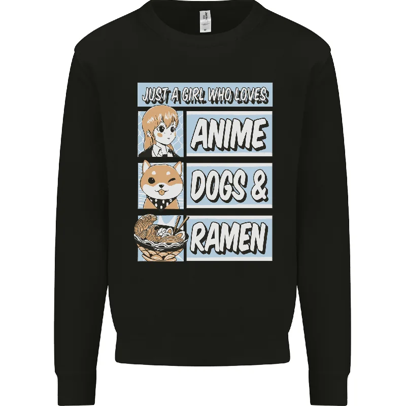 A Girl Who Loves Anime Dogs & Ramen Mens Sweatshirt Jumper Hoodie with Emblem Brand Identity