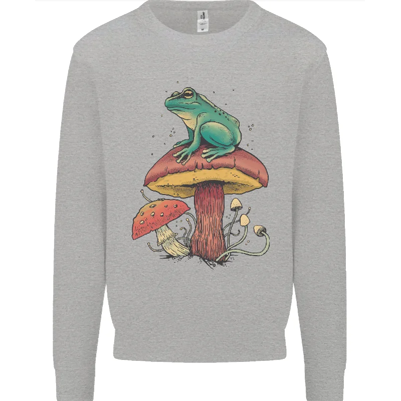 A Frog Sitting on a Mushroom Mens Sweatshirt Jumper Hoodie Jacket Zipper Layering