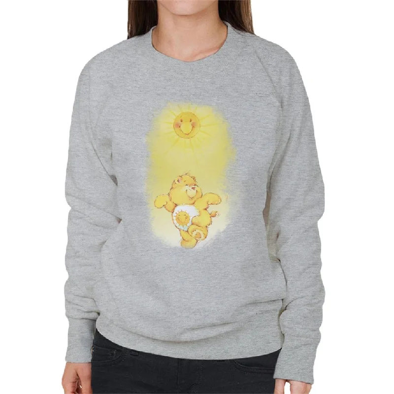 Care Bears Funshine Bear Dancing In The Sun Women's Sweatshirt Hoodie with Hem Frayed Vintage Worn Care Bears Funshine Bear Dancing In The Sun Women's Sweatshirt Hoodie with Hem Frayed Vintage Worn