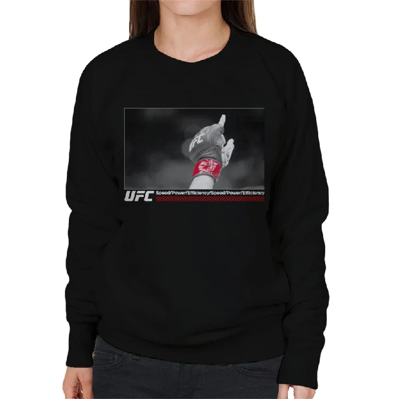 UFC Victory Fight Glove Shot White Text Women's Sweatshirt Hoodie with Side Slits Relaxed Casual