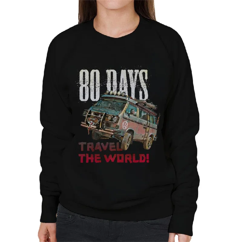 Volkswagen Campervan Travel The Globe In 80 Days Women's Sweatshirt Hoodie with Camouflage Military Edgy