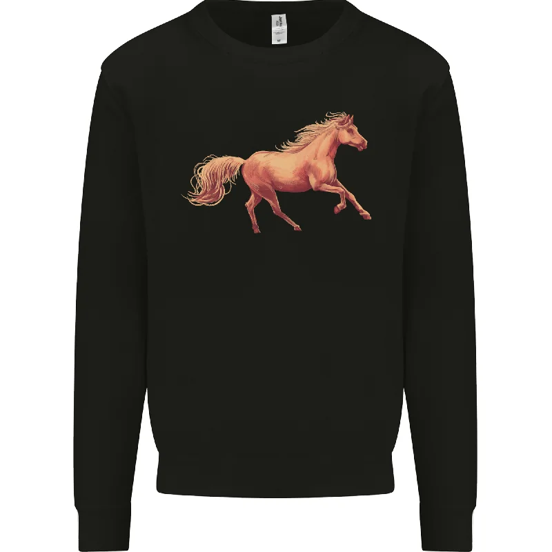 A Galloping Horse Equestrian Mens Sweatshirt Jumper Hoodie with Button Placket Classic Preppy