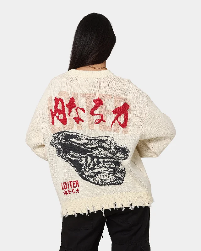 Loiter Honour Knit Sweater Off White Velvet Chenille Corduroy