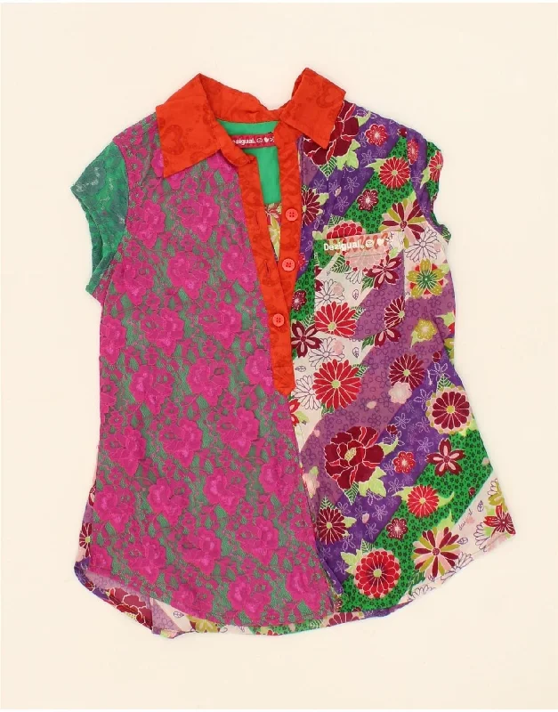 DESIGUAL Girls Blouse Top 5-6 Years Multicoloured Floral Cotton Double-Layered Blouse DESIGUAL Girls Blouse Top 5-6 Years Multicoloured Floral Cotton Double-Layered Blouse