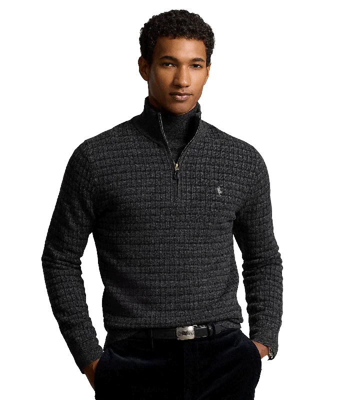 Plaid Wool Quarter-zip Sweater - Grey Slim Fit Regular Fit Oversized