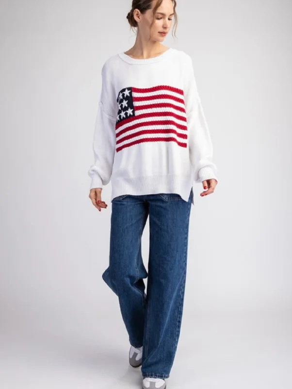 American Flag Sweater Glossy Satin Silk