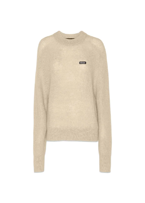 Light Knit Logo Sweater - Egret Print Jacquard Patchwork