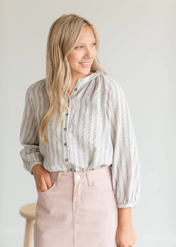 Striped Flowy Beach Blouse - FINAL SALE Delicate Pleat Blouse