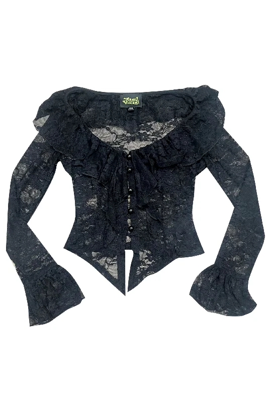 Vampy Black Lace Ruffle Blouse Smart Casual Blouse