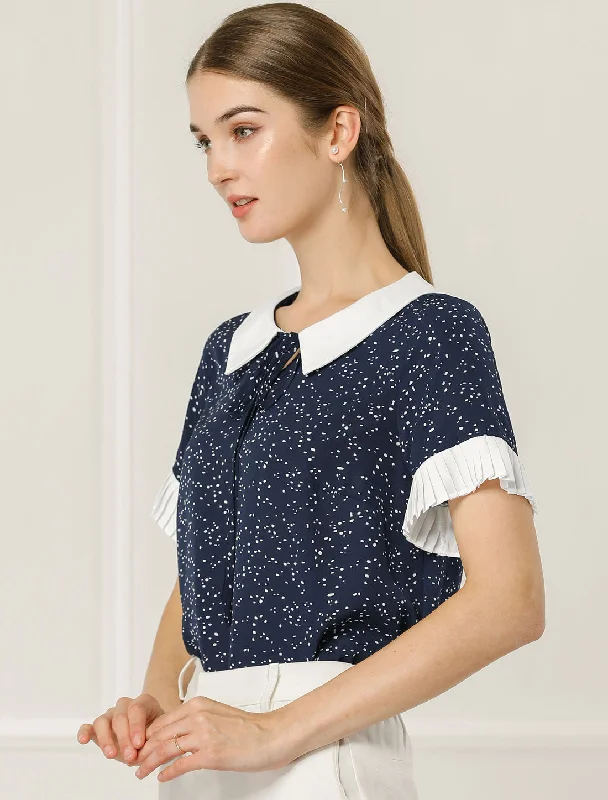 Contrast Doll Collar Polka Dots Tops Short Sleeve Blouse Feminine Ruffle Blouse