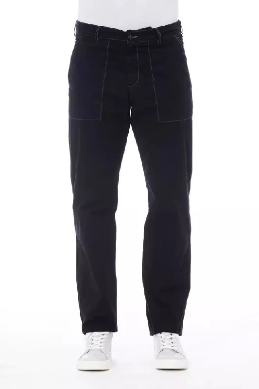 Blue Cotton Men Pants Formal Slim Pants