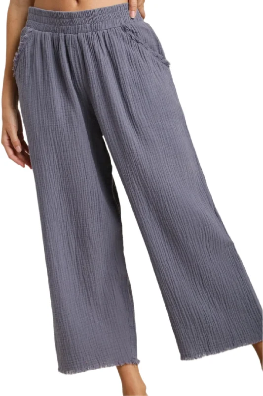 Umgee Blue Ash Wide Leg Linen Pants Chic Checkered Pants