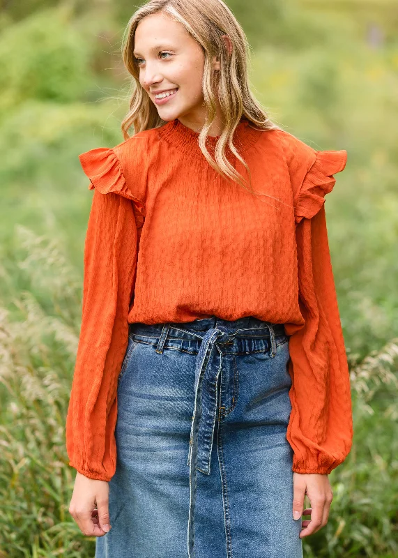 Pumpkin Spice Ruffle Sleeve Blouse - FINAL SALE Loose Fit Blouse