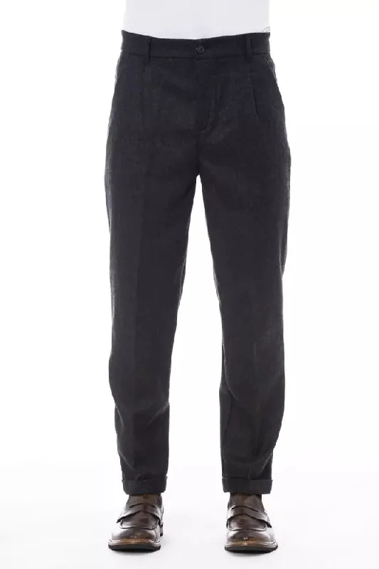 Gray Wool Men Pants Comfortable Pleated Pants