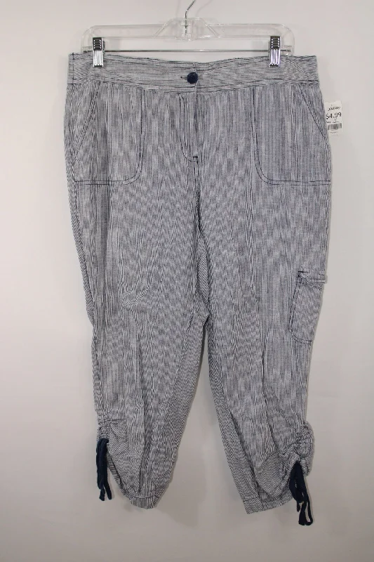 Rafaella Linen Blend Striped Capri Pants | Size 8 Casual Lounge Pants