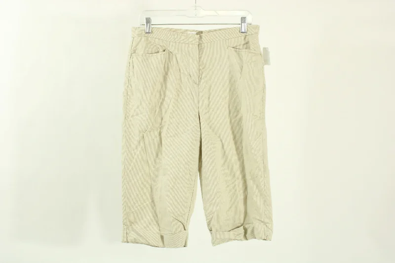 Christopher & Banks Tan Striped Capri Pants | Size 6 Trendy High-Waist Trousers