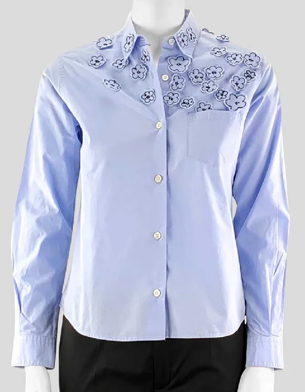 Jimmi Roos Light Blue Blouse With Flower Detail Size 2US Elegant Office Blouse