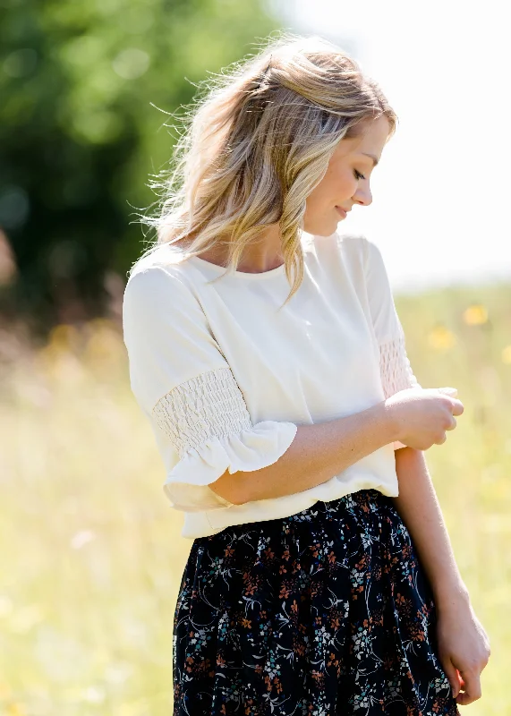 Ruched Sleeve Ivory Blouse Polished Work Blouse