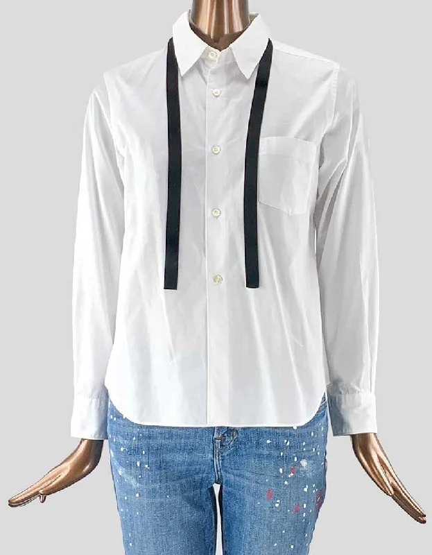 Comme Des Garcons White Blouse With Velvet Tie Small Elegant Lace Blouse