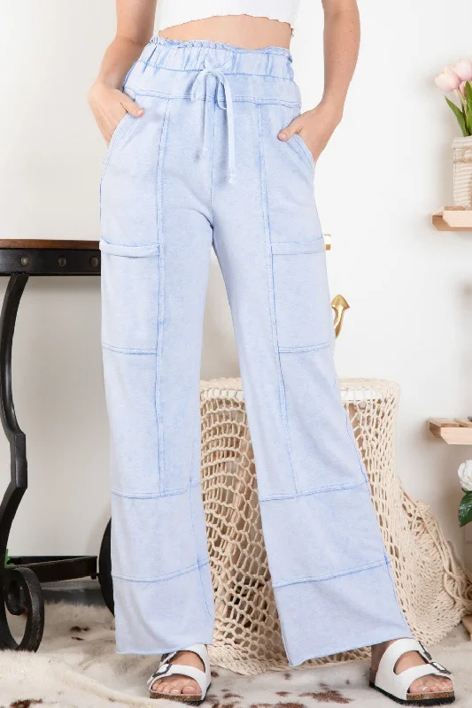 WASHED COTTON TERRY DOUBLE POCKETS LOUNGE PANTS Modern Bootcut Pants