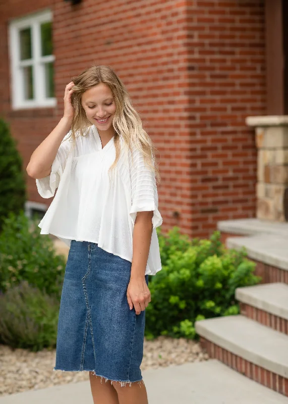 White Pintuck Flowy Blouse - FINAL SALE Classic White Blouse