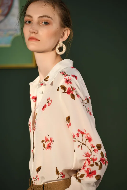 Fangyan | Floral Silk Blouse - Holiday Special Satin Long Blouse