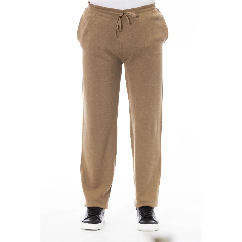 Beige Wool Men Pant Trendy Wide-Legged Trousers