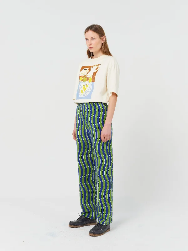 Multicolour Waves Printed Pants Elegant Silk Pants