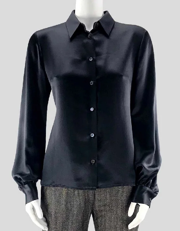 Michael Kors Women's Black Long Sleeve Button Down Silk Blouse With Single Button Cuffs 100 Silk Size 8 US Delicate Pleat Blouse