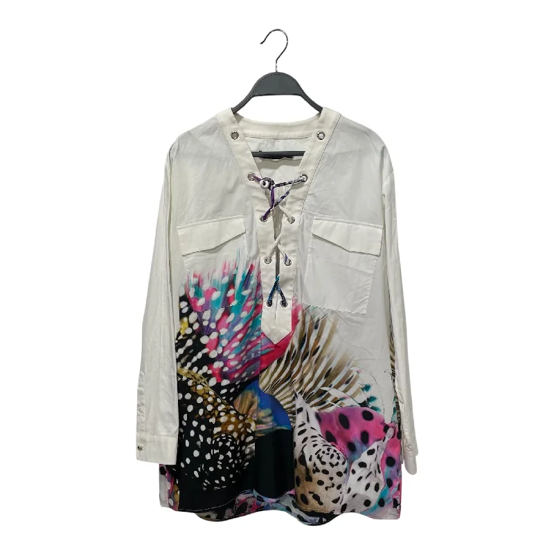 roberto cavalli/LS Blouse/40/Cotton/WHT/MLT BLUR GRAPHIC ON BTTM Polished Work Blouse