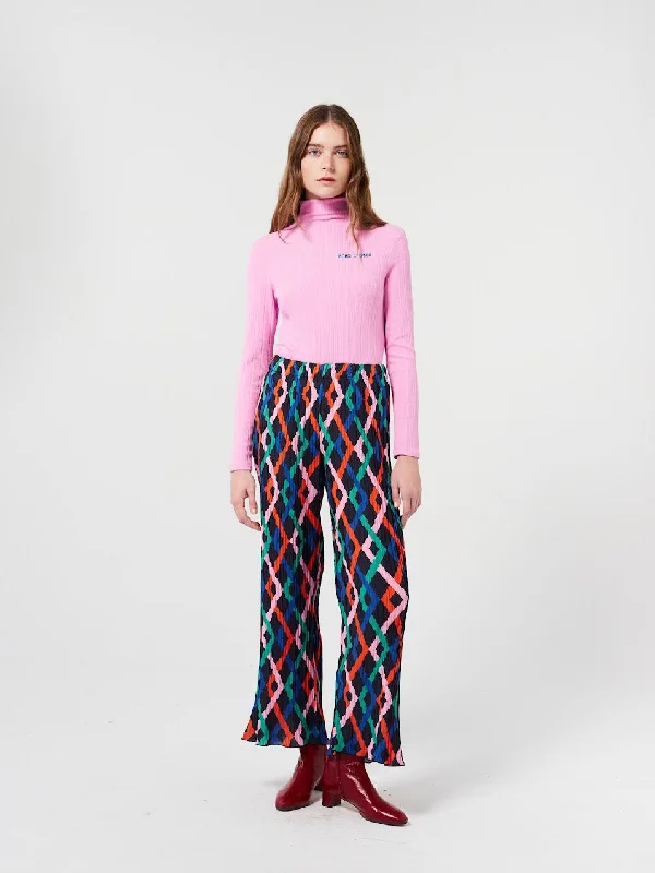 Fun Collection Multicolor Garland pleated flared pants Formal Linen Trousers