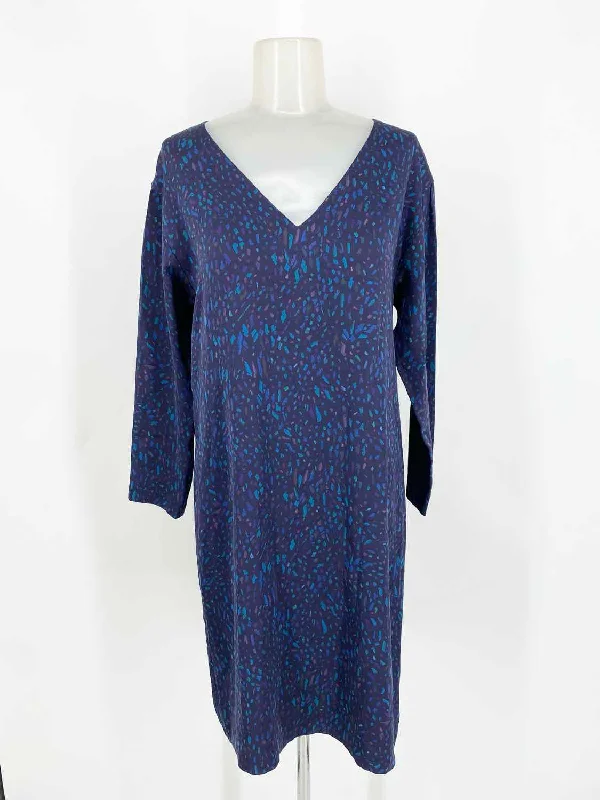 Theory Women's Blue/Purple V-Neck Silk Abstract Date Night Size 6 Dress