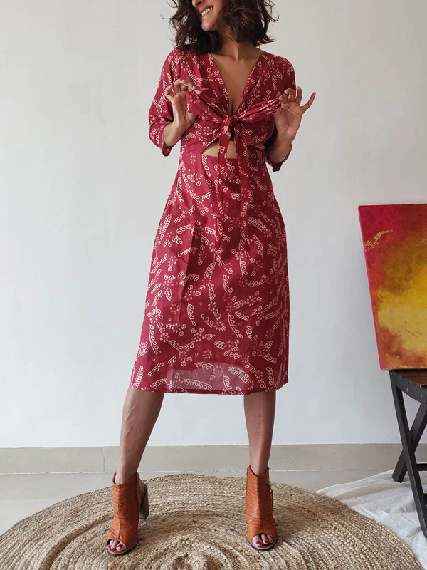 Plum Tie-Up Dress Maroon