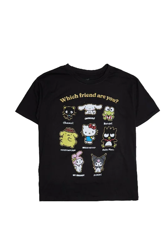 Hello Kitty And Friends Which Friend Are You Graphic Relaxed Tee Thin T-Shirt Open Front Quick Dry