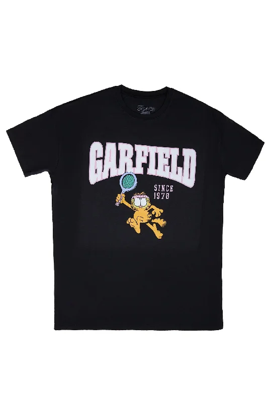 Garfield Tennis Graphic Relaxed Tee Graphic T-Shirt Round Neck Polyester