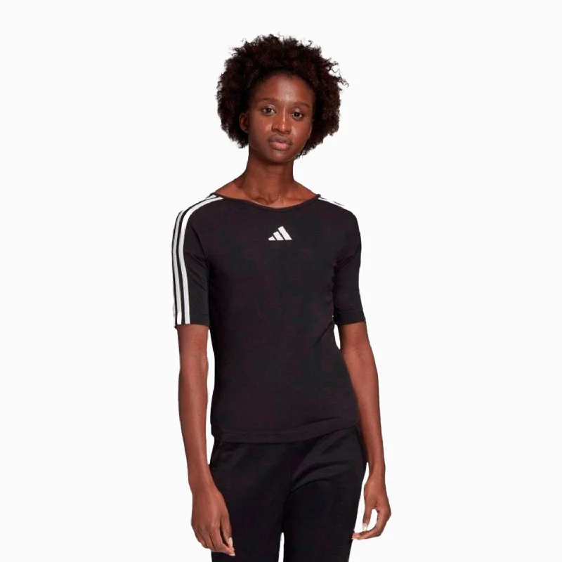 Women's Performance Open Back 3-Stripes T Shirt Welt Pockets Slit Pockets