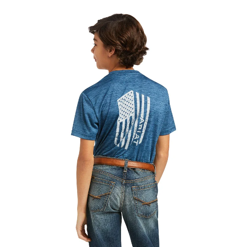 Ariat Boy's Short Sleeve Charger Vertical Flag Skyfall T-shirt 10039582 Cozy Warm Stylish