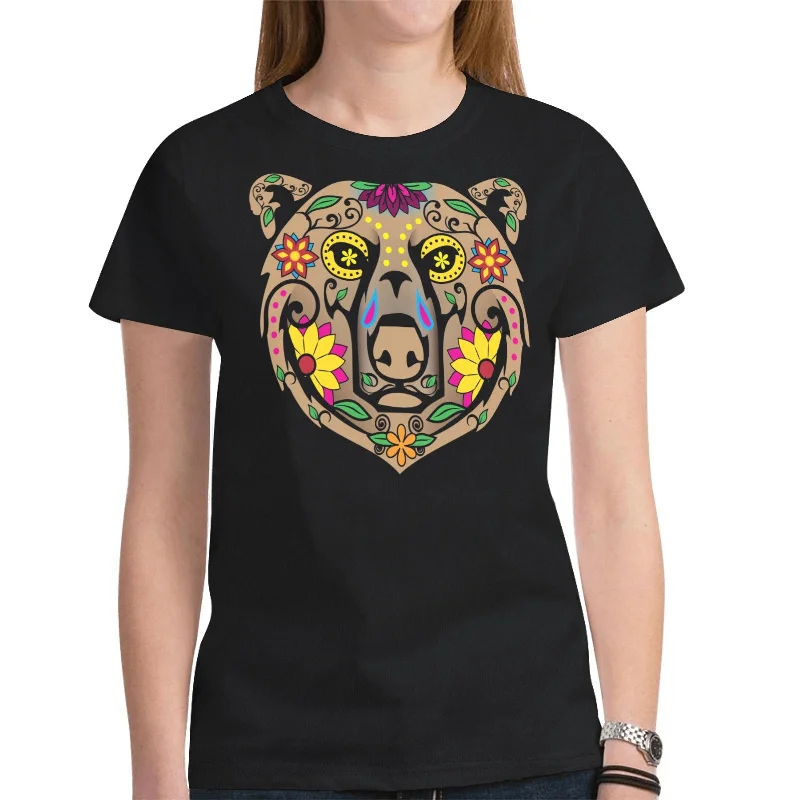 Bear Spirit Guide (Black) T-shirt for Women Graphic T-Shirt Round Neck Polyester