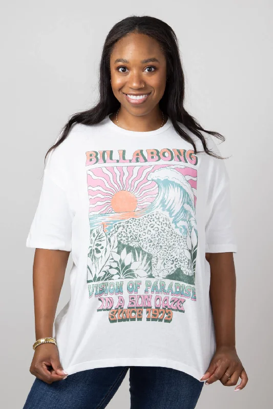 Billabong Vision of Paradise Oversized Graphic T-Shirt for Women in White | ABJZT01629-SCS Machine Wash Dry Clean Hand Wash