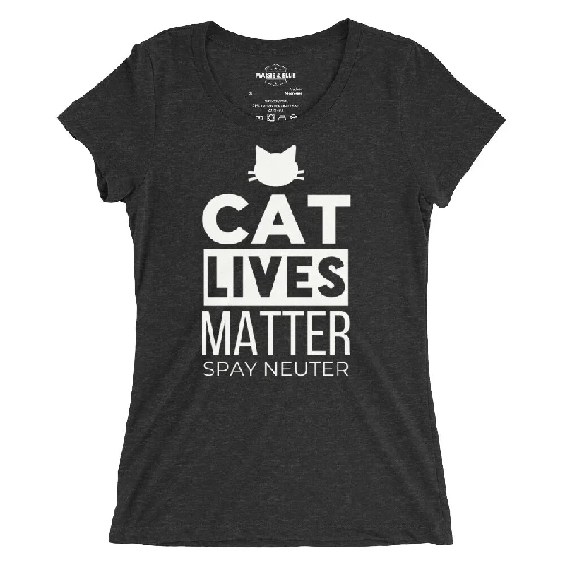 Cat Lives Matter Blanco Women's Tri-Blend Slim Fit T-Shirt Graphic T-Shirt Round Neck Polyester