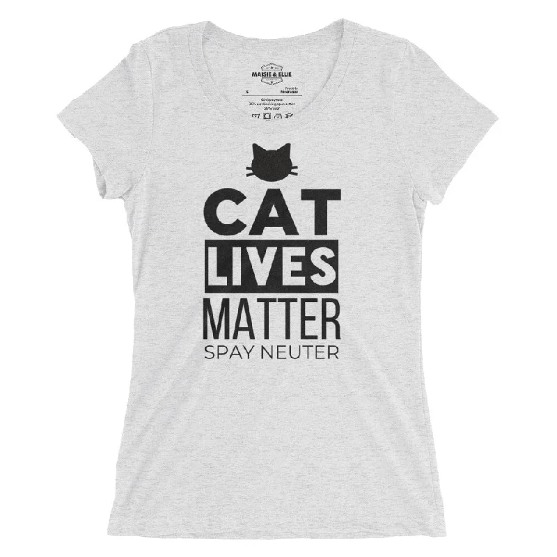 Cat Lives Matter Ngo Women's Tri-Blend Slim Fit T-Shirt Collared Crew Neck Turtle Neck