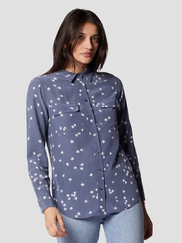 EQUIPMENT Slim Signature Silk Shirt - BLUE STONE STAR PRINT Basic T-Shirt Crew Neck Short Sleeve EQUIPMENT Slim Signature Silk Shirt - BLUE STONE STAR PRINT Basic T-Shirt Crew Neck Short Sleeve