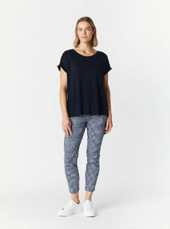 EVE BUTTON TRIM TEE Asymmetrical Pockets Print