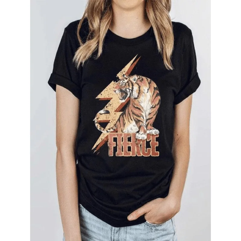 Fierce tiger graphics unisex t-shirt Sequined Glittery Shiny