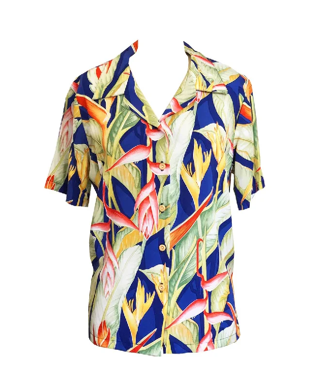 Heliconia Women's Hawaiian Camp Shirt Hooded Caped Shawl Collar