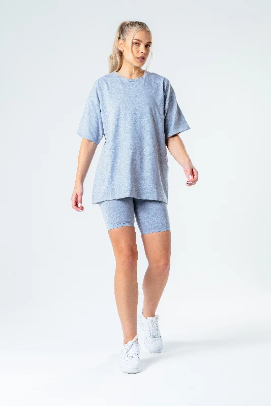 HYPE GREY OVERSIZED T-SHIRT & CYCLE SHORTS WOMEN'S SET Nylon Fabric Polyester Fabric Spandex Fabric