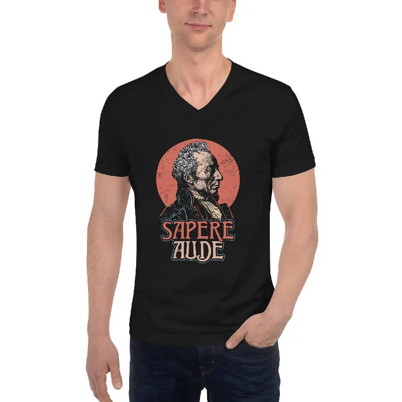 Immanuel Kant - Sapere Aude - Unisex V-Neck T-Shirt Striped Floral Plaid