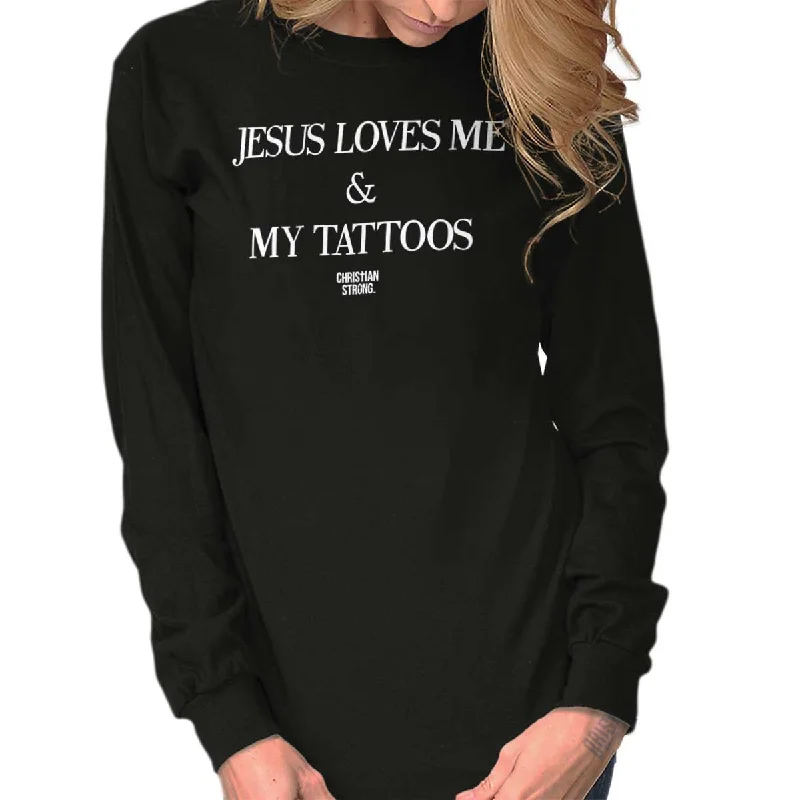 Jesus Loves My Tattoos Long Sleeve T-Shirt Graphic T-Shirt Round Neck Polyester