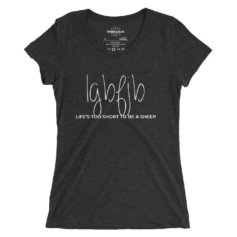 Let's Go B.... F*JB Script Blanco Women's Tri-Blend Slim Fit T-Shirt Welt Pockets Slit Pockets Flap Pockets