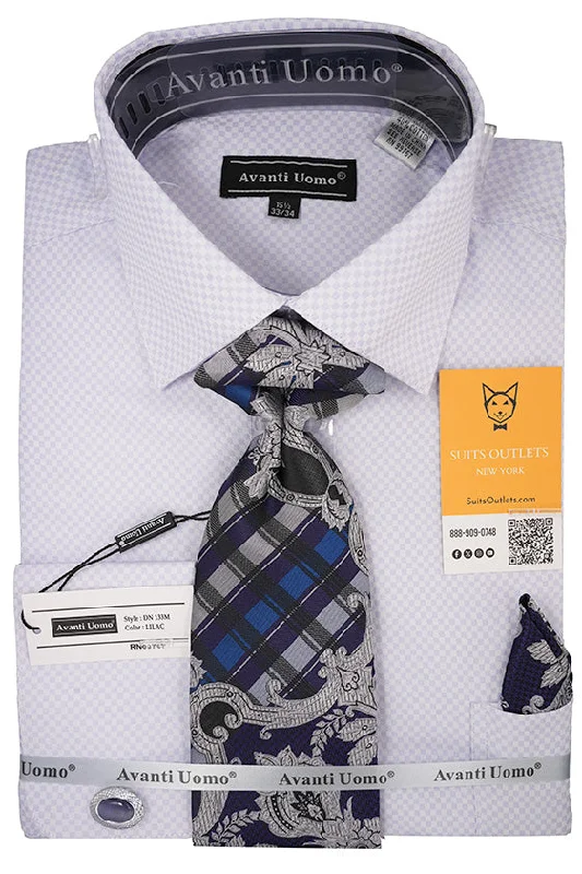 Lilac Mini-Check French Cuff Dress Shirt Set with Tie, Cuff Links and Pocket Square Denim Fabric Leather Fabric Suede Fabric Lilac Mini-Check French Cuff Dress Shirt Set with Tie, Cuff Links and Pocket Square Denim Fabric Leather Fabric Suede Fabric